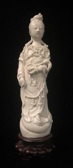 AN 18TH/19TH CENTURY CHINESE BLANC DE CHINE STATUE, GUANYIN ...