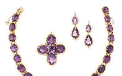 AN ANTIQUE AMETHYST RIVIERE NECKLACE, PENDANT AND