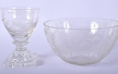 AN ANTIQUE FOX HUNTING GLASS CUP together with a
