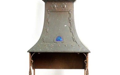 AN ARTS AND CRAFTS COPPER AND RUSKIN ENAMEL FIREPLACE With r...