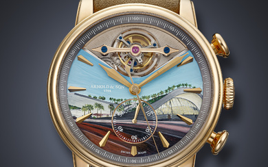 ARNOLD & SON, UNIQUE RED GOLD TOURBILLON CHRONOGRAPH, WITH HAND-PAINTED ENAMEL DIAL DEPICTING OMAN ACROSS AGES MUSEUM, REF. 1CTARG99A