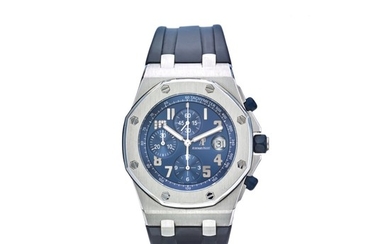 AUDEMARS PIGUET | ROYAL OAK OFFSHORE JAY-Z 10TH ANNIVERSARY, A PLATINUM AUTOMATIC CHRONOGRAPH WRISTWATCH WITH REGISTERS AND DATE, CIRCA 2005 | 愛彼 | 「ROYAL OAK OFFSHORE JAY-Z 10TH ANNIVERSARY」鉑金自動上鏈計時腕錶備日期顯示，年份約2005