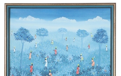 Acrylic Painting of Crop Harvest, Late 20th Century