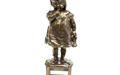 After Juan Clara, Young Girl on Stool Bronze Figure