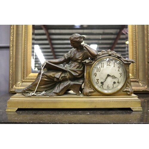 Antique American Seth Thomas clock company bronze figural ma...