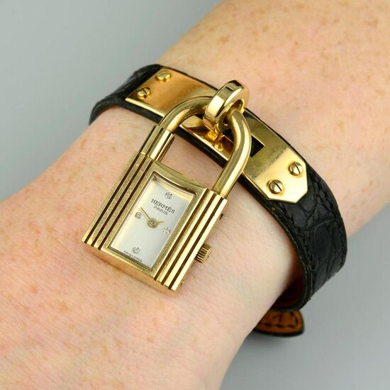 An 18ct gold 'Kelly' watch, by Hermes, with silvered