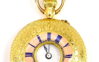 An 18ct gold demi-hunter pocket watch of small proportions, white...