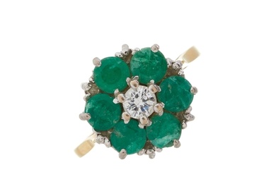 An 18ct gold emerald and brilliant-cut diamond floral cluste...