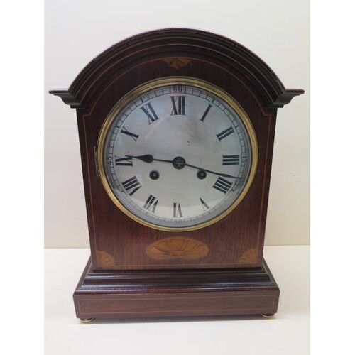 An 8 day silvered dial bracket clock mahogany case with boxw...