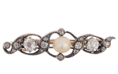 An Art Nouveau pearl and diamond openwork bar brooch, circa ...