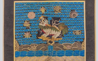 An Embroidered Military Officials Rank Badge of a Qilin, Buzi, China, Qing Dynasty.