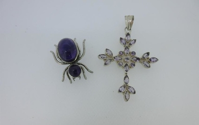 An amethyst pendant cross together with an amethyst set