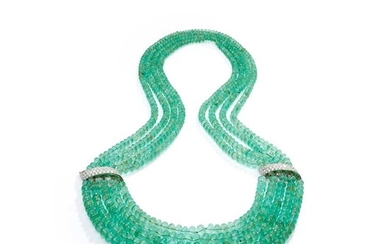 An emerald and diamond bead necklace
