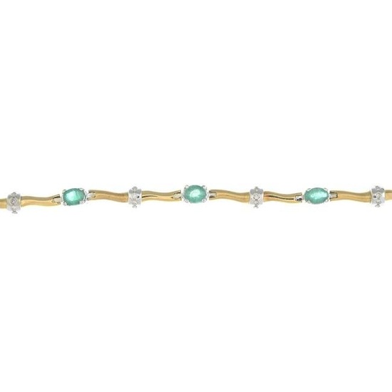 An emerald and diamond bracelet. Total emerald weight