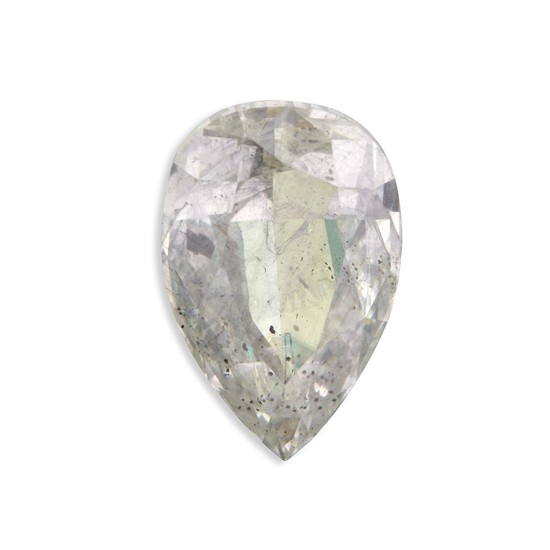 An unmounted fancy light gray-blue diamond the pear-shaped brilliant-cut...