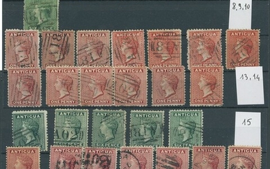 Antigua 1863-87 group of used examples on stockcards (91) including 1863-67 1d. (5) and 6d., 1...