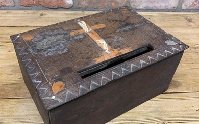 Antique 18th century hand carved oak bible sacrament box, cr...