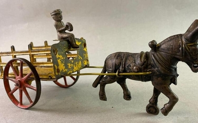 Antique Cast Iron Donkey Drawn Wagon