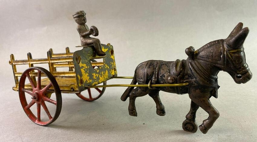 Antique Cast Iron Donkey Drawn Wagon