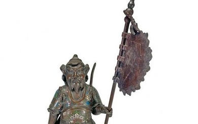 Antique Chinese bronze cloisonne warrior sculpture