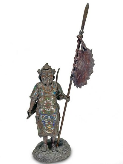 Antique Chinese bronze cloisonne warrior sculpture