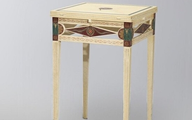 Antique Custom Paint Decorated Napkin Fold Side Table