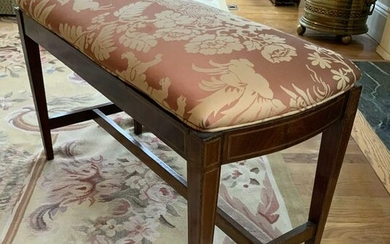 Antique English Silk Upholstered Bench