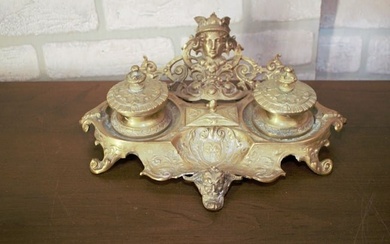 Antique French Louis XV Style Figural Double Inkwell Inkstand