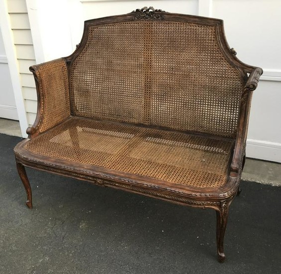 Antique French Provencal Carved & Caned Settee