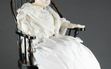 Antique German paper mache Doll with Windsor chair