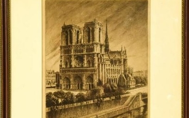 Antique Lucy Garnot Etching of Notre Dame