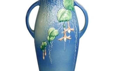 Antique Roseville Fuschia Art Pottery Handle Vase c1930