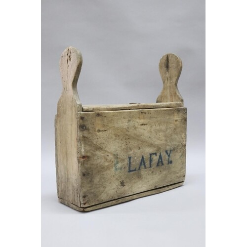 Antique wooden box, maybe used for candles, with Lafay stamp...
