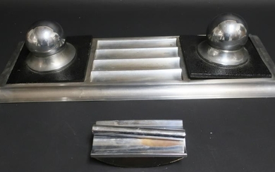 Art Deco Chrome & Lacquer Inkwell & Blotter