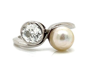 Art Deco Platinum Diamond & Natural Pearl Ring