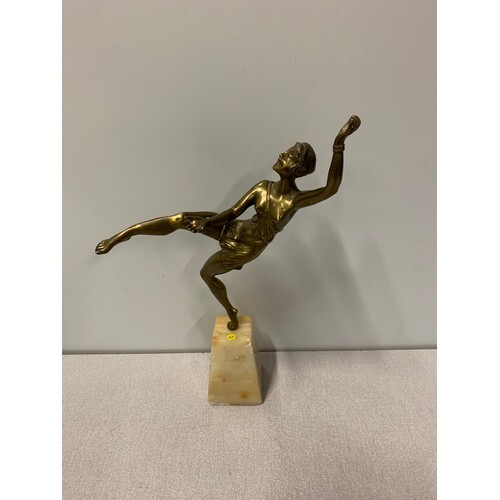 Art Deco nickel bronze Dancer figurine on marble base by Ma...