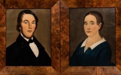 Attributed to George G. Hartwell (Massachusetts, 1815-1901) Pair of Portraits of a Husband and Wife