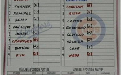 Aug 2 2014 Chicago Cubs vs Dodgers Line-up Card Don Mattingly Auto Ryu