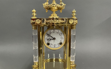 BRASS AND CRYSTAL MANTLE CLOCK.