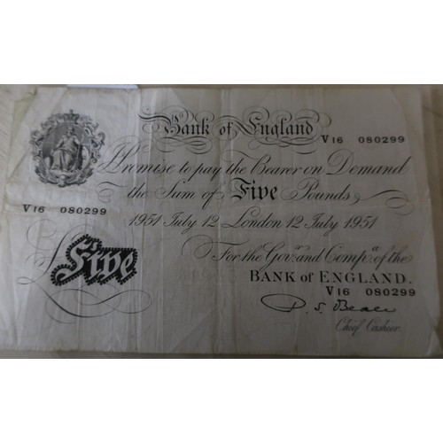 Bank of England V16 080299 white £5 note, dated July 12th Lo...