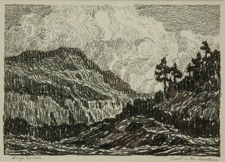 Birger Sandzen 'Sunset in the Mountains' Lithograph