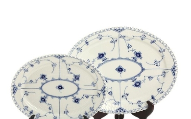 SOLD. "Blue Fluted Full Lace". Two porcelain dishes, decorated in underglaze blue. Royal Copenhagen. L. 30 and 37 cm. (2) – Bruun Rasmussen Auctioneers of Fine Art