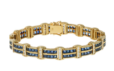 Bracelet in yellow gold with sapphires and diamonds
