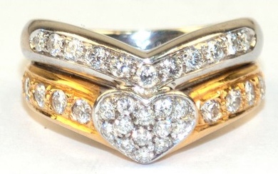 Brillant-Ring, 750er GG/WG, 2 Bicolor-Ringschienen, mit 21 Brillanten besetzt sowie mit einem Herz