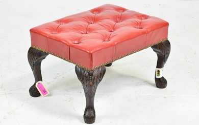 British Red Leather Button Tufted Stool