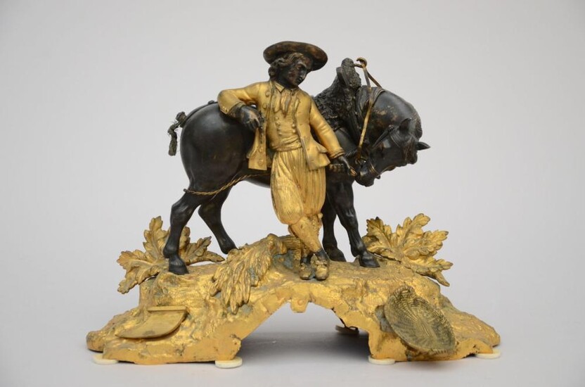 Bronze sculpture 'horseman and horse', 19th century (12x31x20cm)