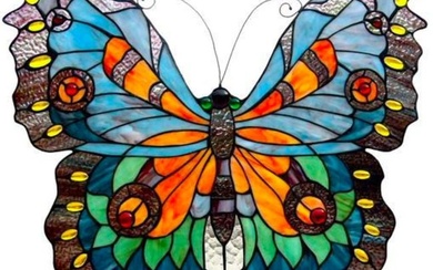 Butterfly Stained Art Glass Hanging Panel