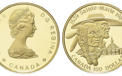 CANADA. 100 dollars 1989. Sainte Marie 1639-1989. Au titre 583 (13,34 g). 1/4 d'once d'or...