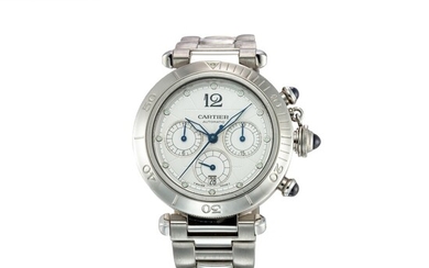CARTIER | PASHA, REFERENCE 2113, A STAINLESS STEEL CHRONOGRAPH WRISTWATCH WITH DATE AND BRACELET, CIRCA 2000