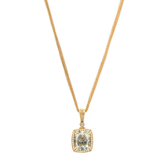 CHARLES KRYPELL, GREEN AMETHYST AND DIAMOND PENDANT/NECKLACE